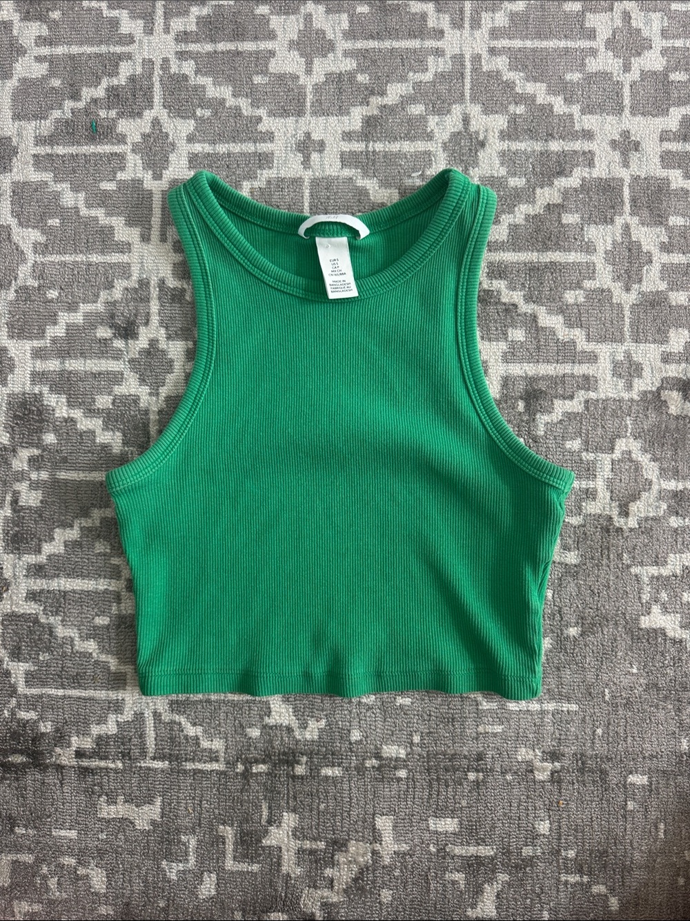 H&M Bright Green Ribbed Cropped Racerback Tank